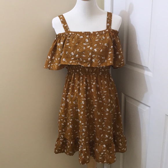 Dresses & Skirts - Mustard And Floral Off the Shoulder Dress | Small